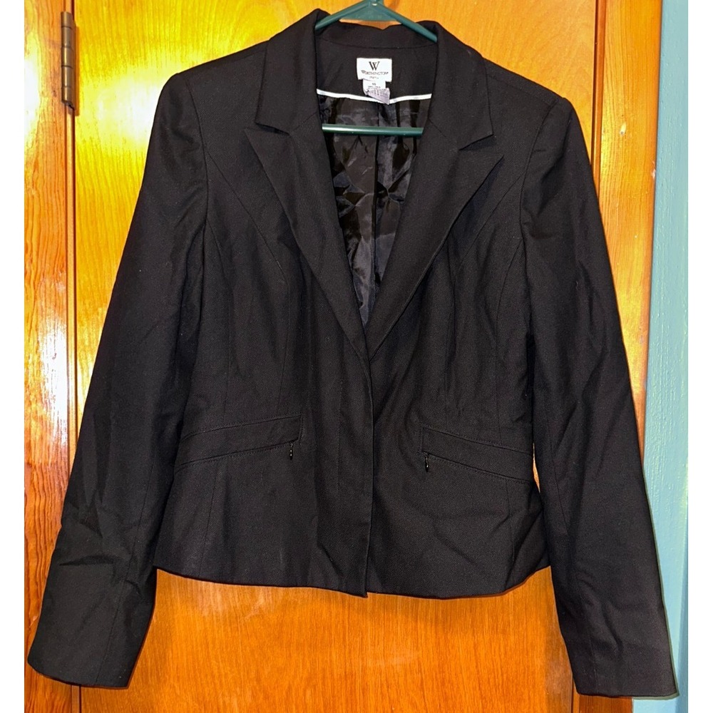 Worthington Stretch Womens Black Career Blazer Zipper Detail Pockets Size 10